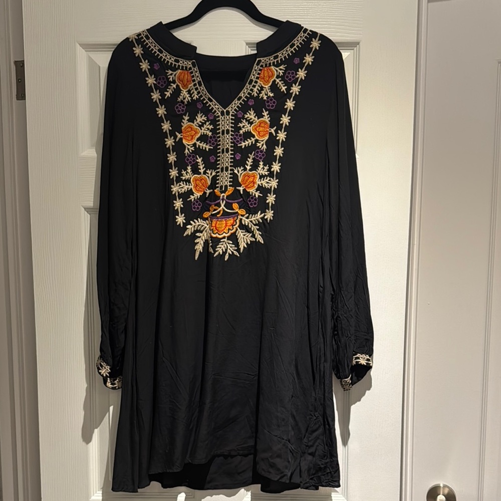 Embroidered Black Tunic Top